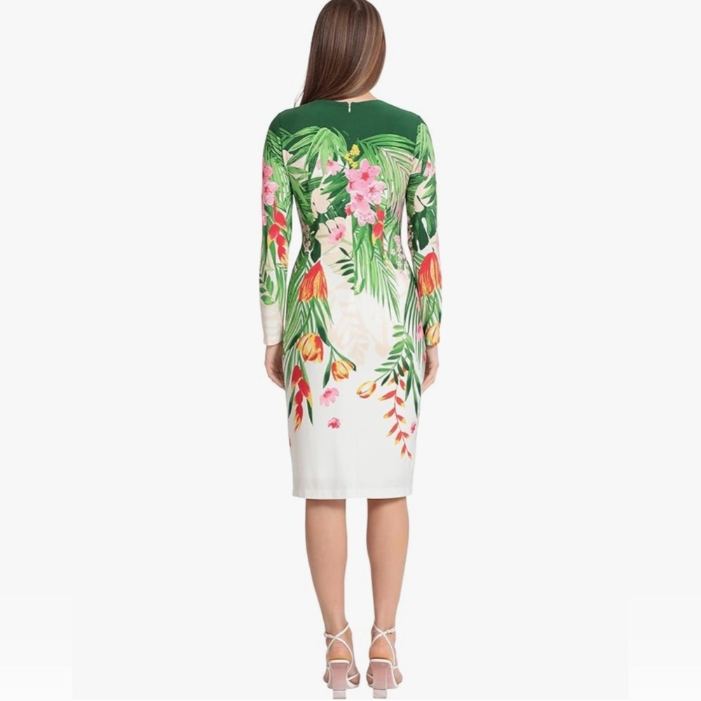 Maggy London Green and White Floral Long Sleeve Dress - Picture 2 of 6